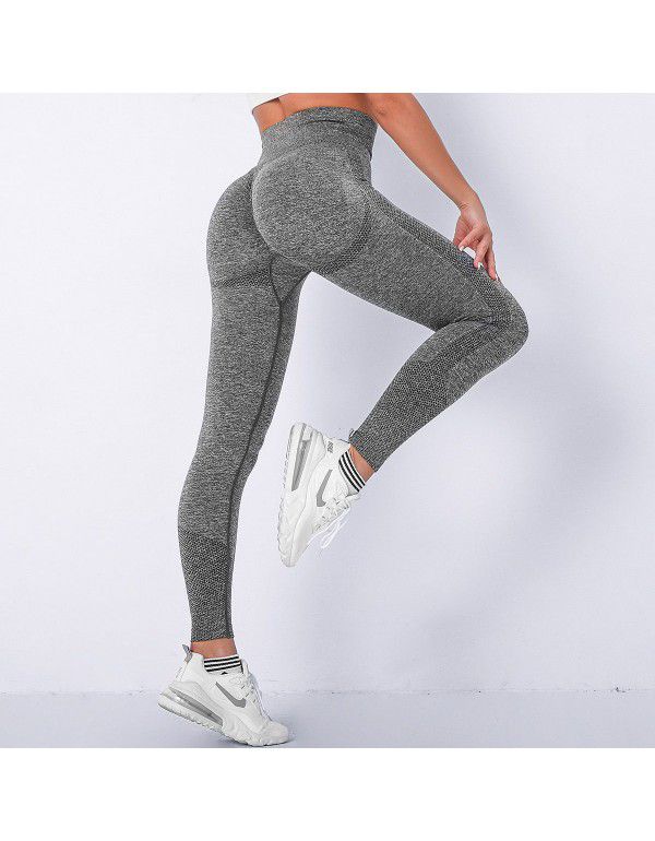 Seamless sexy hip tight elastic smiling face yoga pants Sports running fitness pants Women