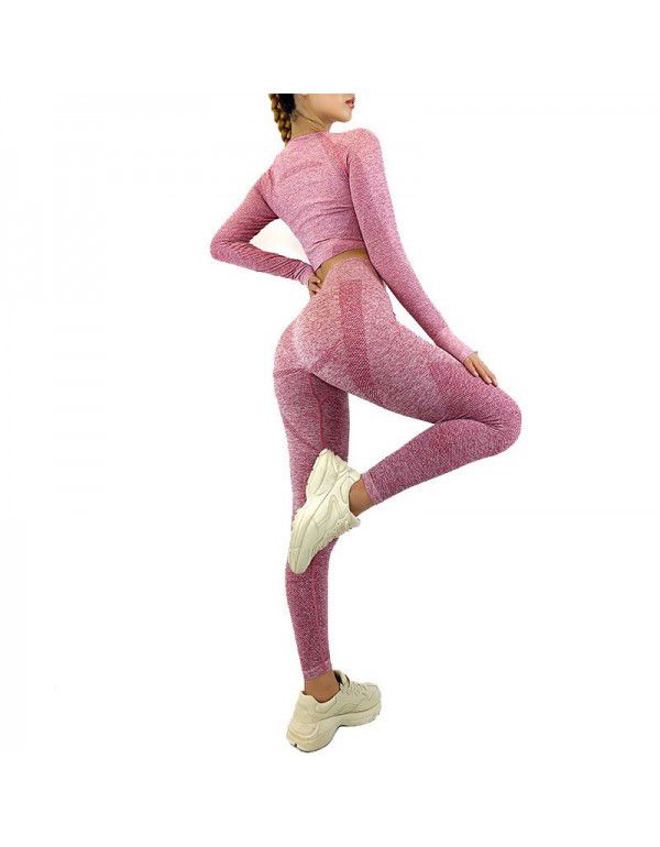 Yoga suit high waist tight hip lifting seamless yoga pants new long-sleeved sports fitness suit 