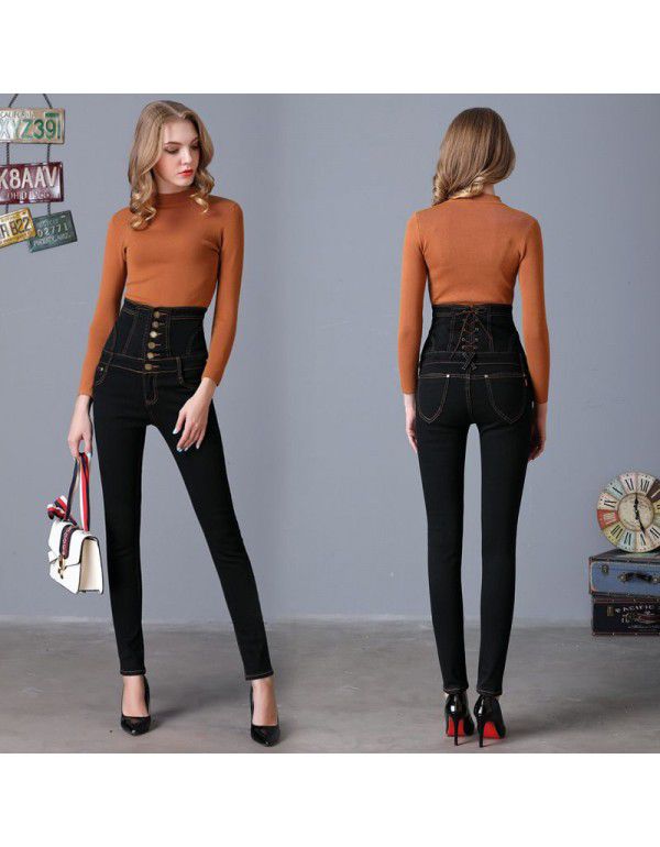 Spring New Large High Waist Women's Denim Pants Slim Fit Elastic Feet Pencil Pants