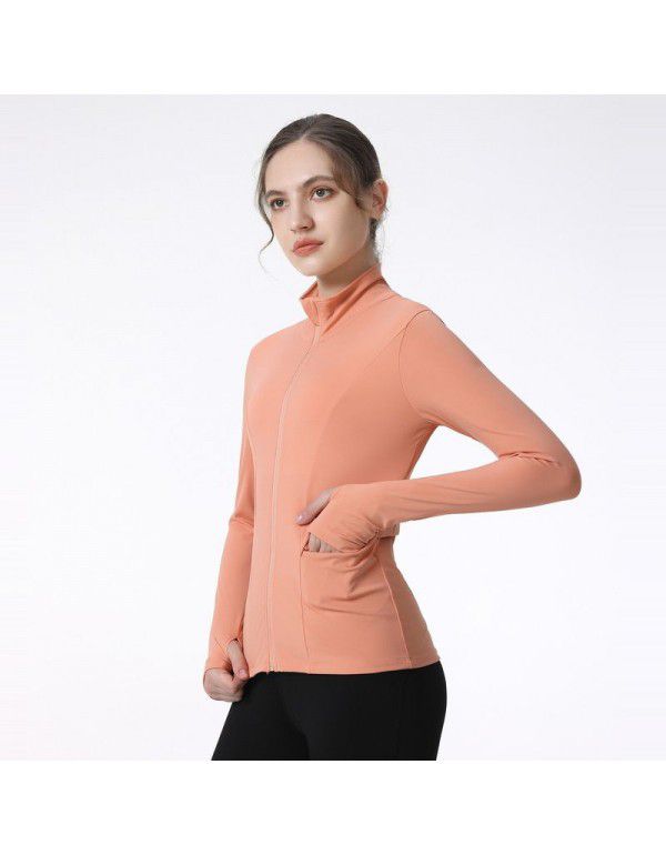 Autumn and Winter Sports Coat Women's Quick Drying Yoga Dress Top Running Professional Fitness Wear Tight Long Sleeve