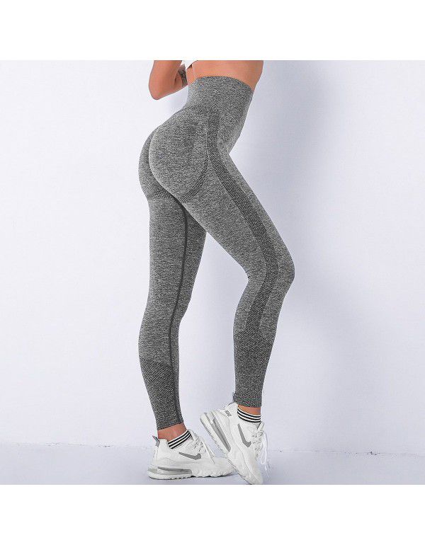 Seamless sexy hip tight elastic smiling face yoga pants Sports running fitness pants Women