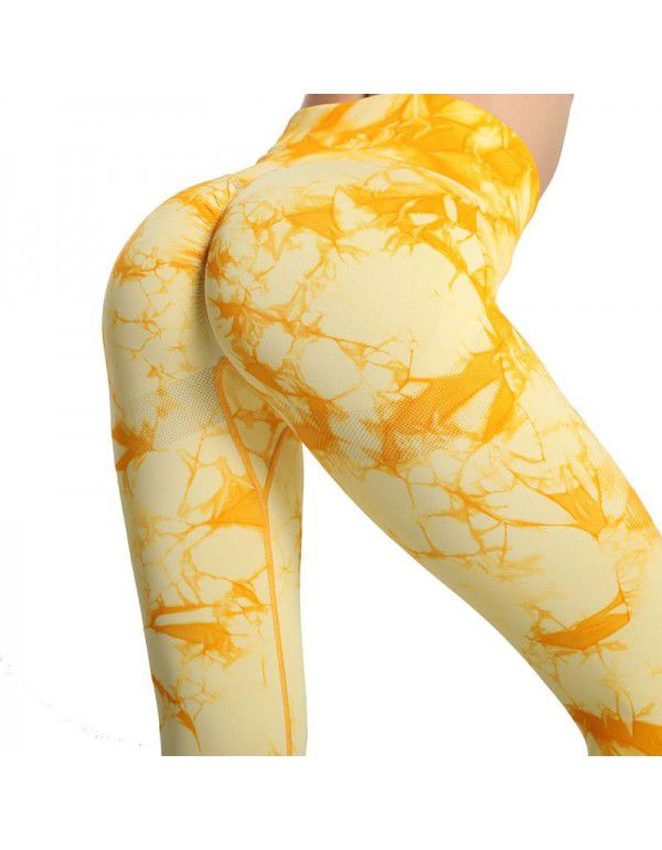 Popular seamless tie-dyed yoga pants in Europe and America, no embarrassment, fitness, hip lifting, high elastic leggings 