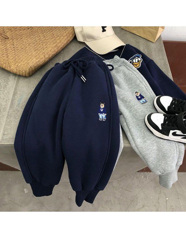 Children's Winter New Children's Guard Pants Thickened Pants Men's Casual Pants Plush Guard Pants