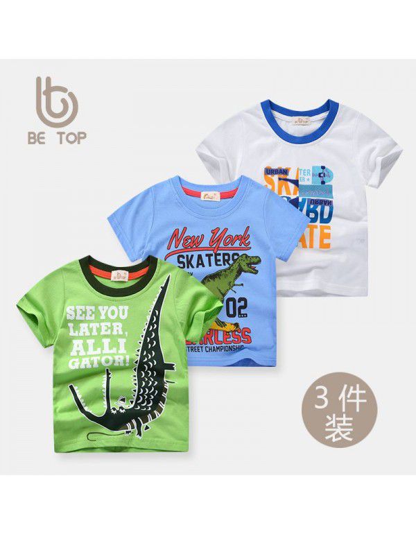 Summer Korean Children's Short Sleeve T-shirt Boys' Cotton 3PK Children's 3PK Set Girls' Top