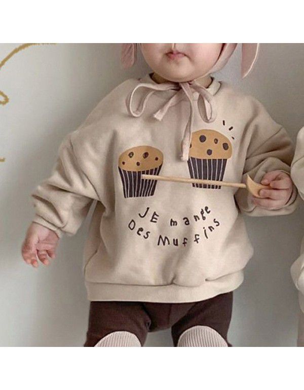 Korean Children's Wear Spring Girls' Baby Fashionable Cartoon Cupcake Pretty Split Children's Long Sleeve T-Shirt