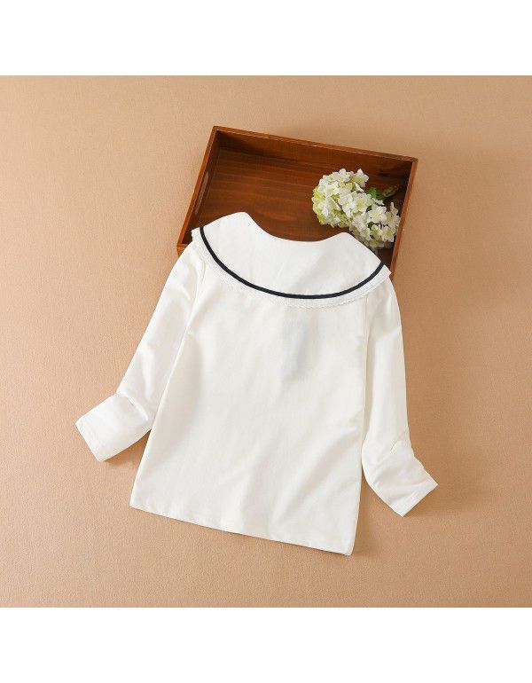 Girls' long-sleeved T-shirt autumn thin children's wear with Korean version of Chinese and large children's lapel bottom shirt Children's top