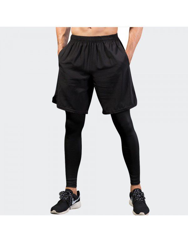 Men's tights fake two-piece fitness exercise running training