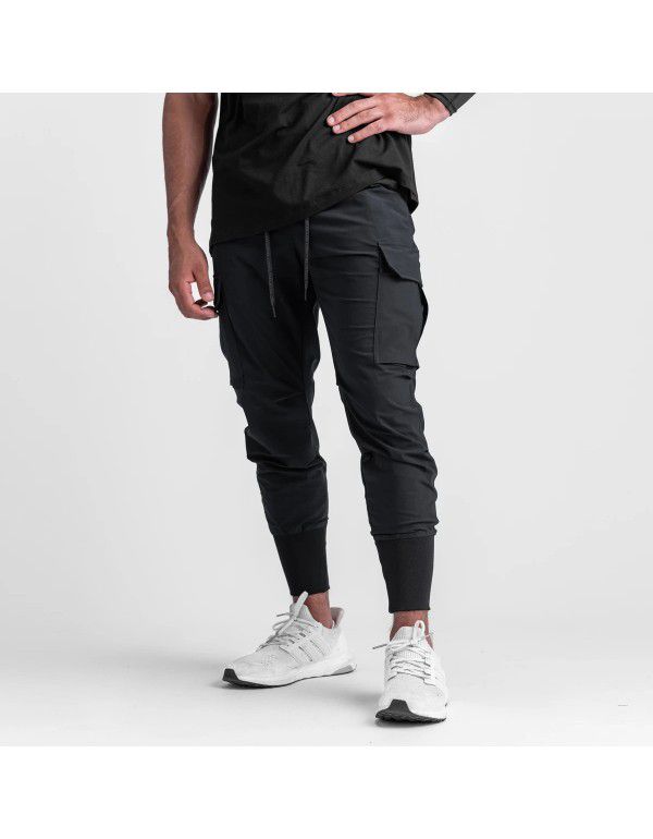 Men's Sports Leisure Pants Fitness Stretch Woven Running Training Leg Wrap Drawstring Guard Pants Cross Border