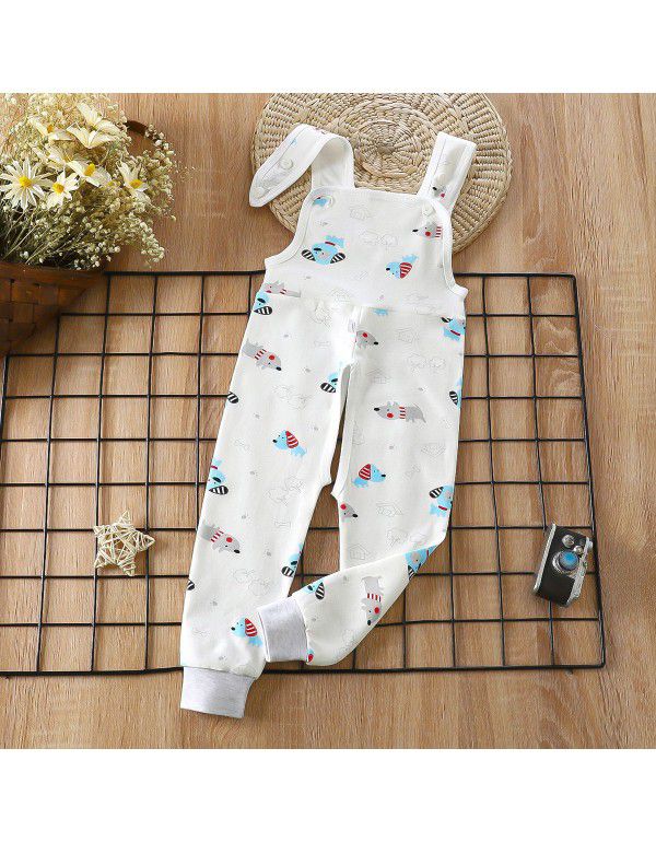 Baby Spring and Autumn Strap Pants Boys and Girls' Home Open Pants Children's Kindergarten Lunch Pants High Waist Calf Pants 