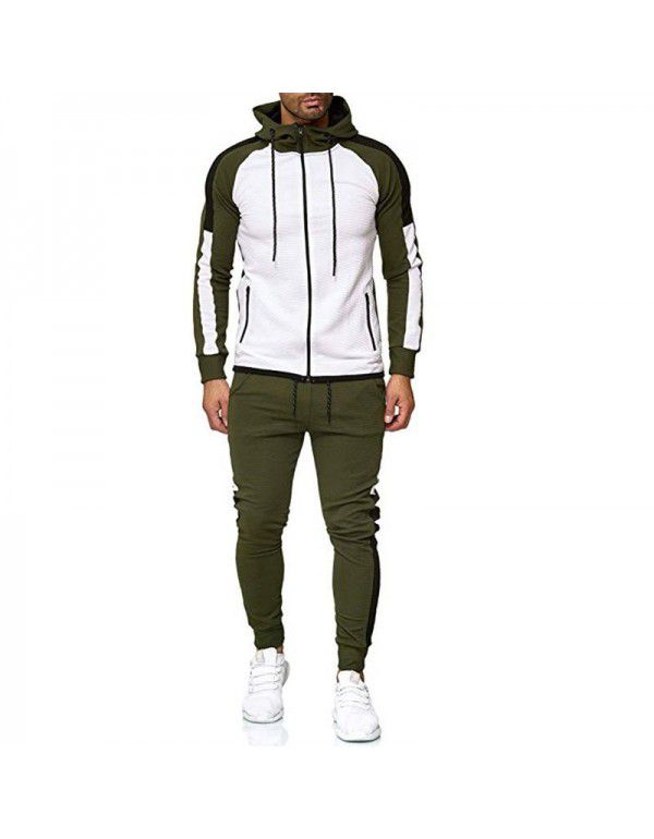 Spring and Autumn New Fashion Stripes Color-blocking Large Men's Hooded Sweater Sweatsuit