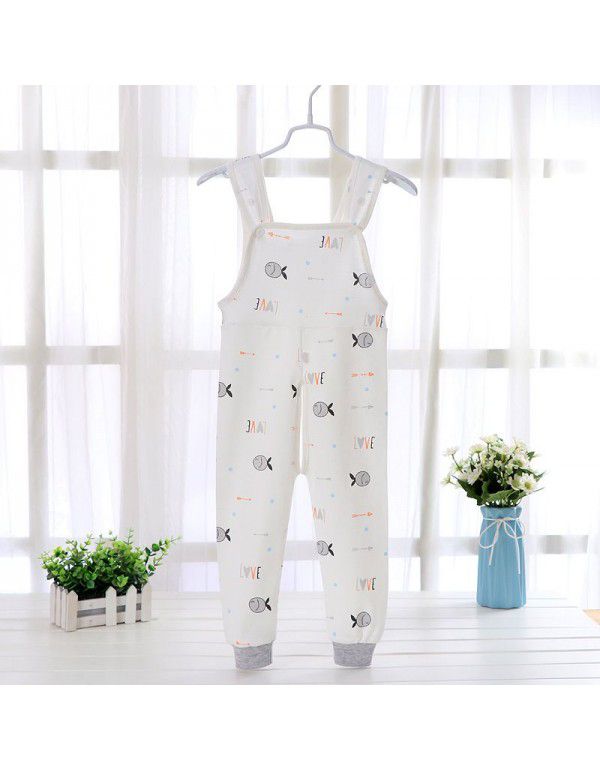 Baby Spring and Autumn Strap Pants Boys and Girls' Home Open Pants Children's Kindergarten Lunch Pants High Waist Calf Pants 