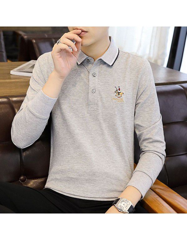 Cotton Dad Long Sleeve T-shirt Men's Autumn Loose Casual Bottom Shirt Middle-aged Polo Shirt Autumn Clothing