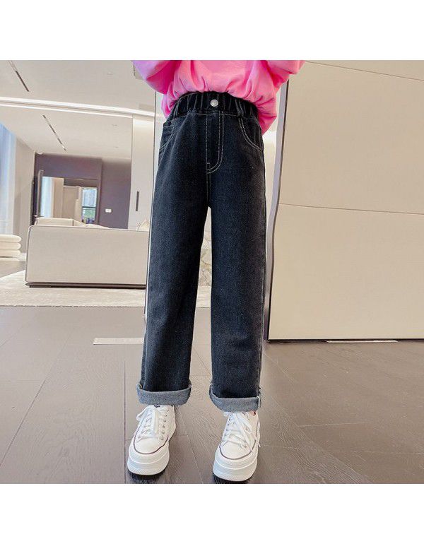 Girls' Denim Wide Leg Pants Spring and Autumn Outwear Fashionable New Medium and Large Children's Loose Pants Children's Pants
