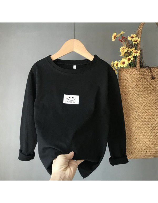 Boys' and girls' long-sleeved T-shirts for spring wear New style children's solid color underlay Trendy knit