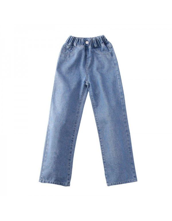 Girls' Denim Wide Leg Pants Spring and Autumn Outwear Fashionable New Medium and Large Children's Loose Pants Children's Pants