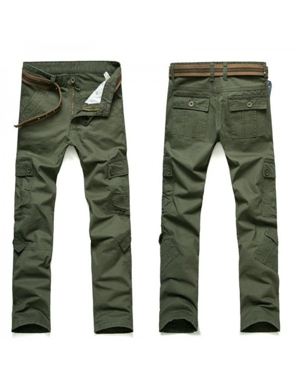 Men's Tough Guy Workwear Pants Outdoor Casual Pants Straight Fit Cotton Multi Bag Pants