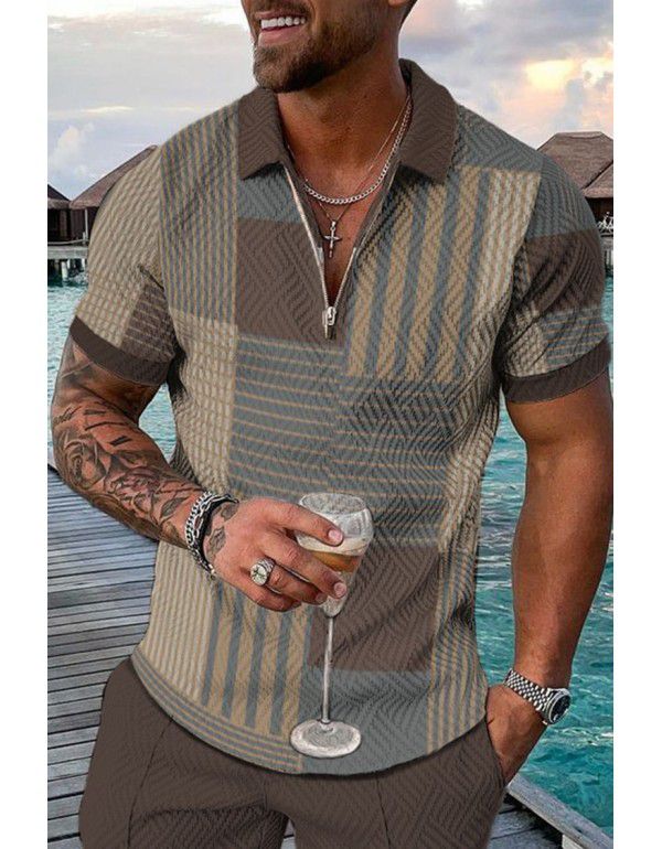 Summer New Short Sleeve Chain POLO Shirt Digital Print Men's Fashion Slim Fit POLOT Shirt