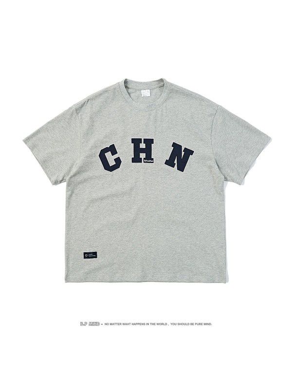 Summer New CHN Letter Embroidered Couples Short Sleeve T-shirt Men's Half Sleeve 