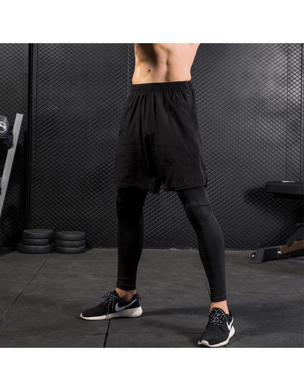 Men's tights fake two-piece fitness exercise running training