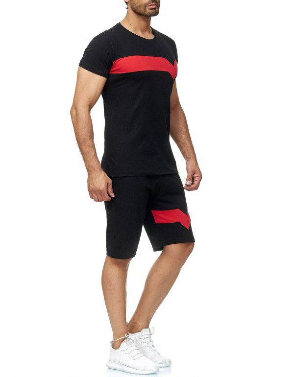 New men's summer sports suit men's short sleeve short cotton color contrast casual sports suit men 