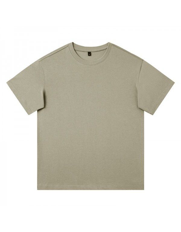 Cotton Short Sleeve T-shirt Men's Slightly Shouldered Casual Top Fashion Brand Heavy Duty T-shirt Earth Color Casual T-shirt