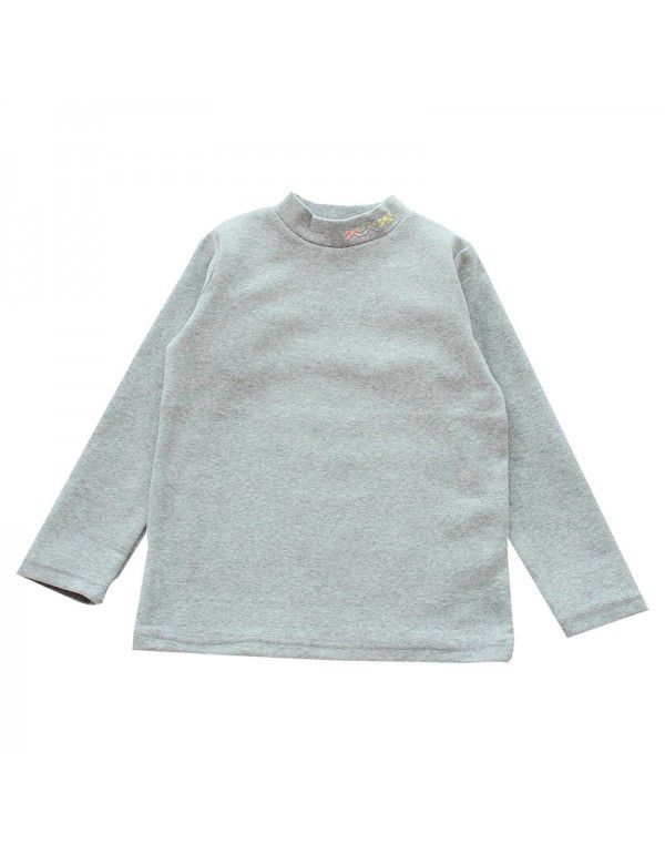 Children's cotton bottom shirt, girl's half-high neck T-shirt, medium and large children's versatility, autumn clothes, thick autumn and winter style 