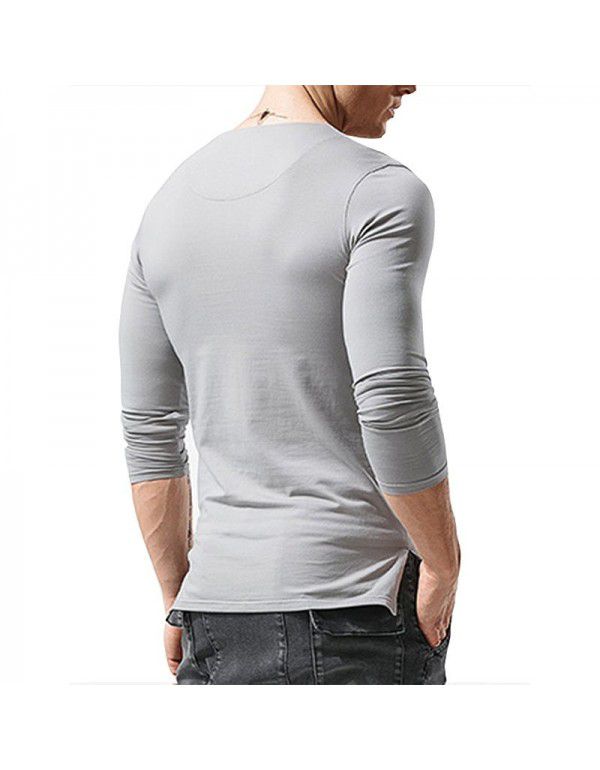 European and American men's long-sleeved round neck T-shirt Men's bottom shirt Men's T-shirt