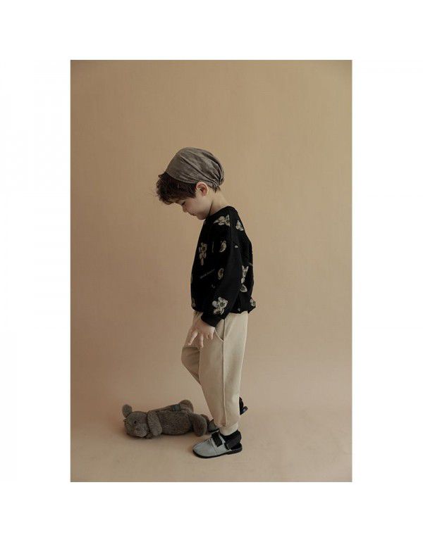 Boys' Sweater Spring and Autumn Cartoon Print Long Sleeve T-shirt Children's Korean Underlay Shirt Top