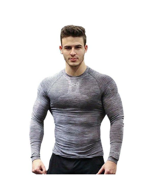 Muscle Fitness Brother Sports T-shirt High elastic men's quick-drying tights Long sleeve breathable round neck training bottom shirt 