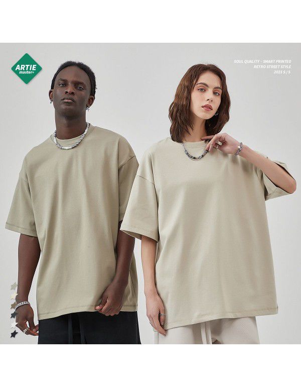 Spring and Summer New Heavyweight T-shirt Fashion Brand Solid Loose Men's Short Sleeve