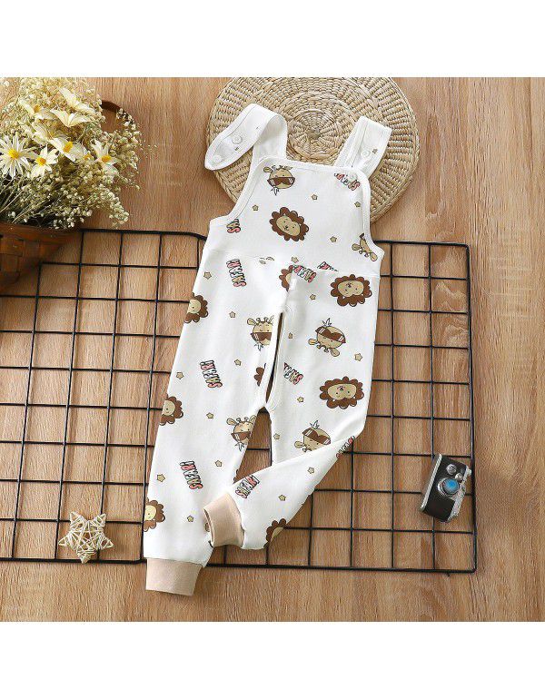 Baby Spring and Autumn Strap Pants Boys and Girls' Home Open Pants Children's Kindergarten Lunch Pants High Waist Calf Pants 