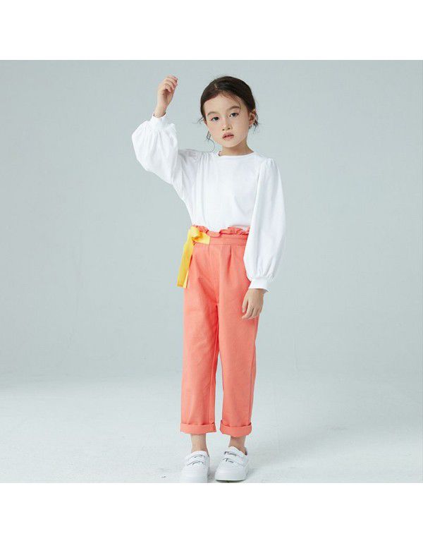 Girls' long-sleeved T-shirt autumn new court sleeve top corn fiber children's bubble sleeve bottom shirt doll shirt 