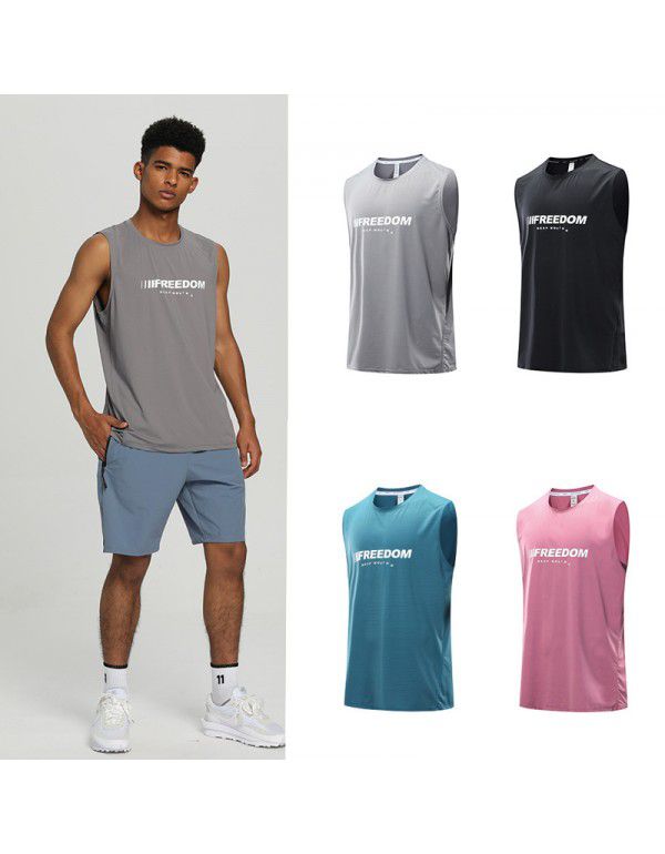 Men's basketball sports vest sleeveless T-shirt fitness training vest quick-drying ice silk running short sleeve top 