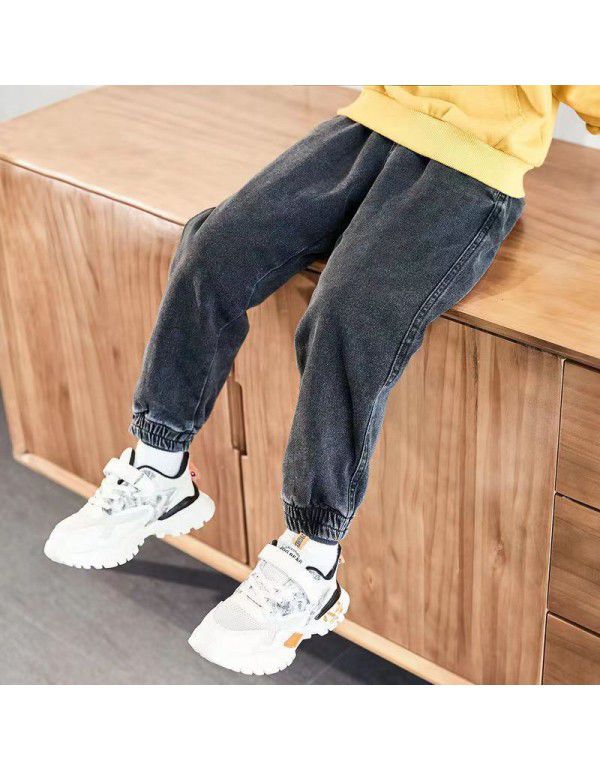 Boys' jeans autumn and winter plush children's leggings loose casual children's clothing