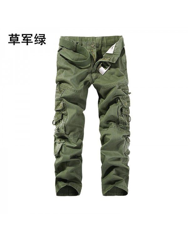 Men's overalls Casual cotton outdoor multi-pocket solid color pants Men