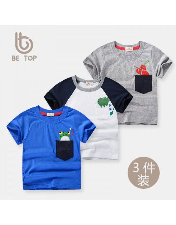 Summer Korean Children's Short Sleeve T-shirt Boys' Cotton 3PK Children's 3PK Set Girls' Top