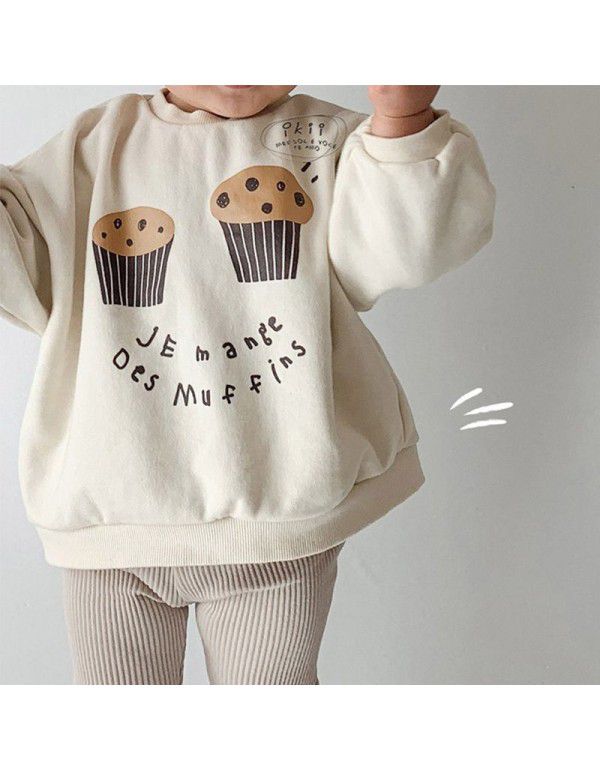 Korean Children's Wear Spring Girls' Baby Fashionable Cartoon Cupcake Pretty Split Children's Long Sleeve T-Shirt