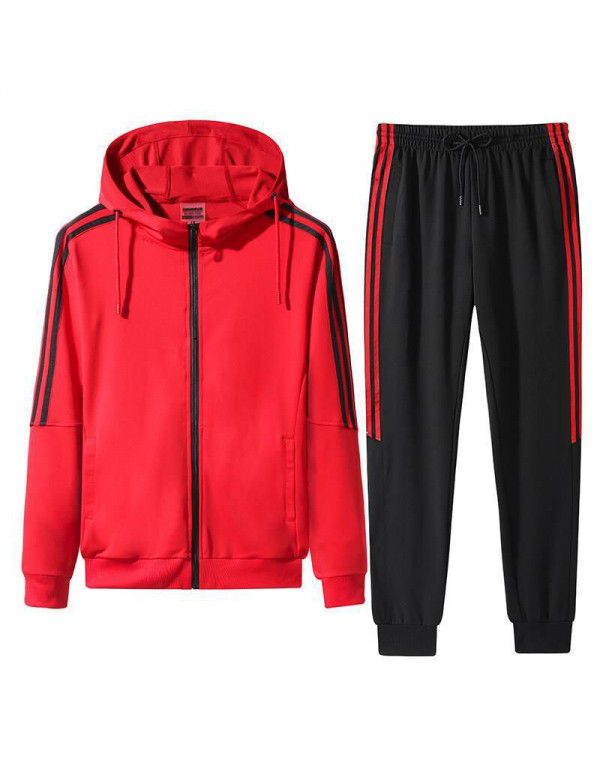 Autumn and Winter Three Bars New Sports Set Men's Cardigan Pants Two Piece Hoodie