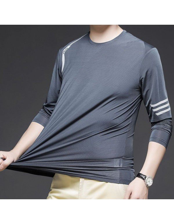 New Spring/Summer Ice Sports T-shirt Men's Thin Business Stretch Ice Silk T-shirt Men