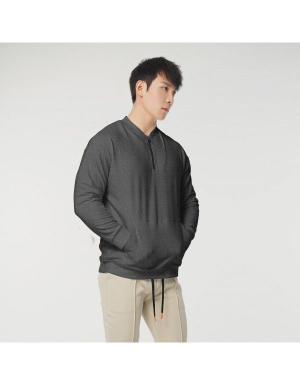 Fall plush pullover for outerwear with zippered pocket Long sleeve T-shirt Men's sports casual sweater New