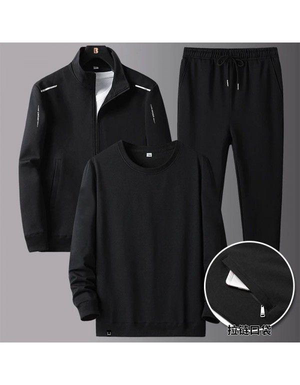 New men's spring and autumn sportswear suit middle-aged father's loose sweater three-piece large casual coat 