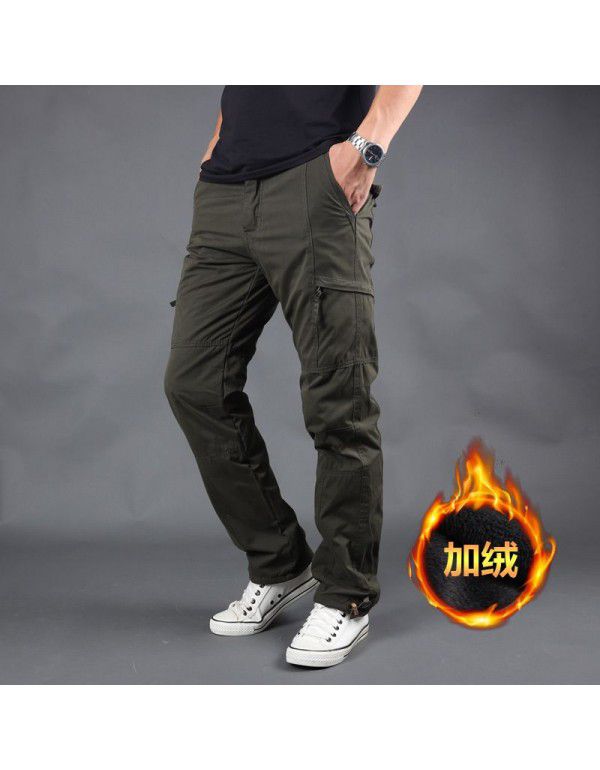 Outdoor horizontal zippered cotton pants Thickened thermal insulation plush overalls Rush pants Shake fleece winter pants Casual pants