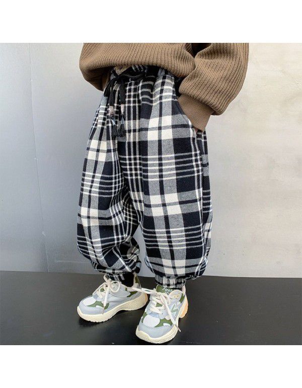 Boys' pants Autumn and winter casual pants New style children's winter clothes plush thickened fried street winter casual pants