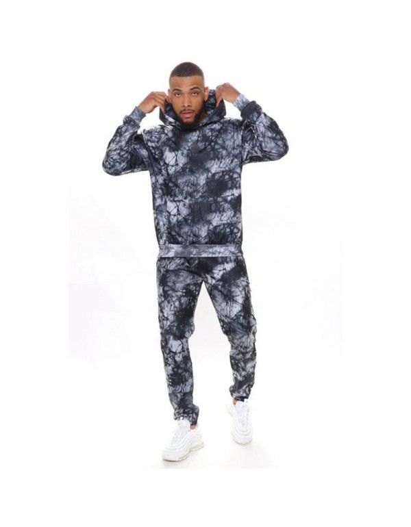 New Men's Casual Sports Set Digital Printing Sweater Hooded Pants Two Piece Set for Men