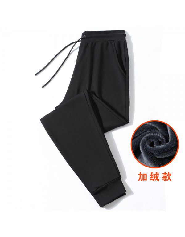 Sports pants Men's pure cotton autumn and winter close-up leggings Solid color plush warm pants Loose casual knitted sanitary pants 