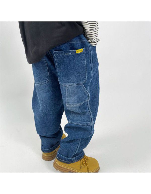 Boys' Jeans New Plush Jeans Relaxed Workwear Jeans Soft Denim Pants