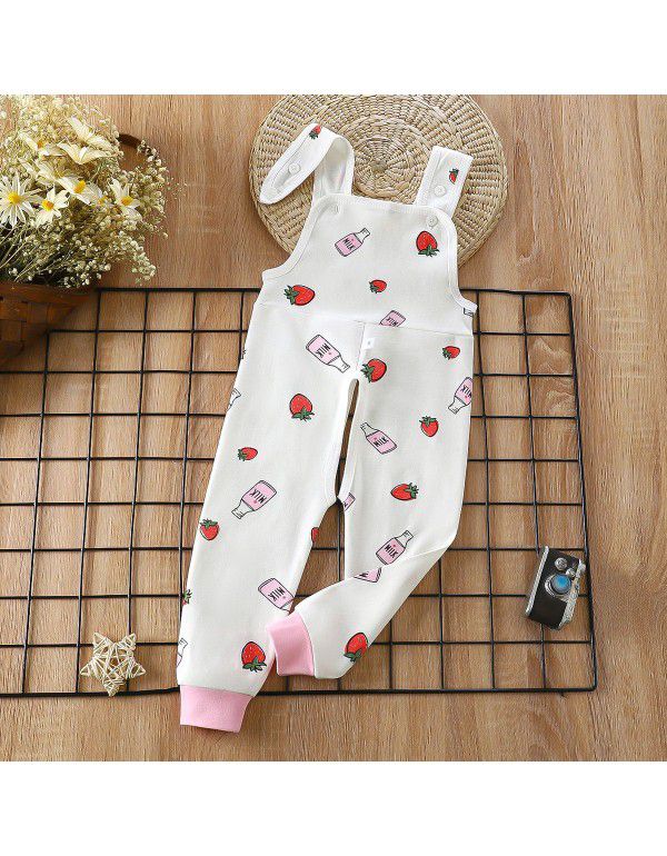 Baby Spring and Autumn Strap Pants Boys and Girls' Home Open Pants Children's Kindergarten Lunch Pants High Waist Calf Pants 