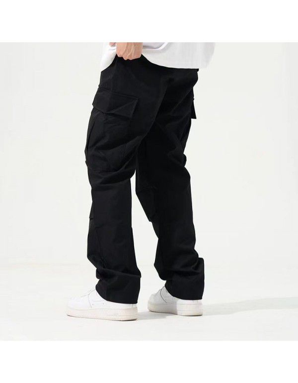 Fall new American style street fashion straight tube all-season casual pants Boys' multi-pocket personalized overalls 