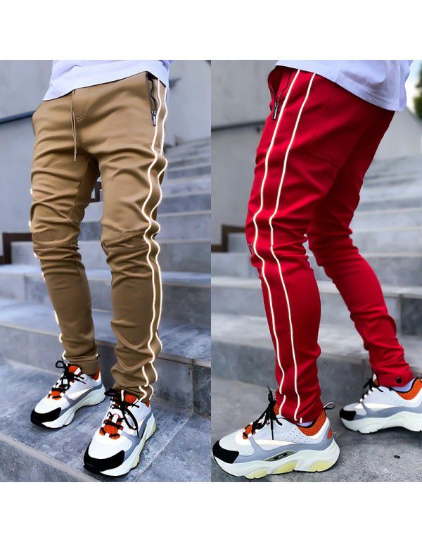 Spring and Autumn Work Wear Pants Men's Fashion Brand Elastic Multi Pocket Reflective Straight Sleeve Sports Fitness Casual Pants