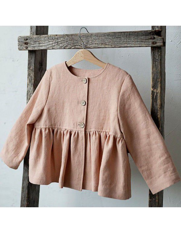 Autumn and winter new children's long-sleeved baby shirt cotton and hemp minority ruffle design feeling girl's T-shirt top 